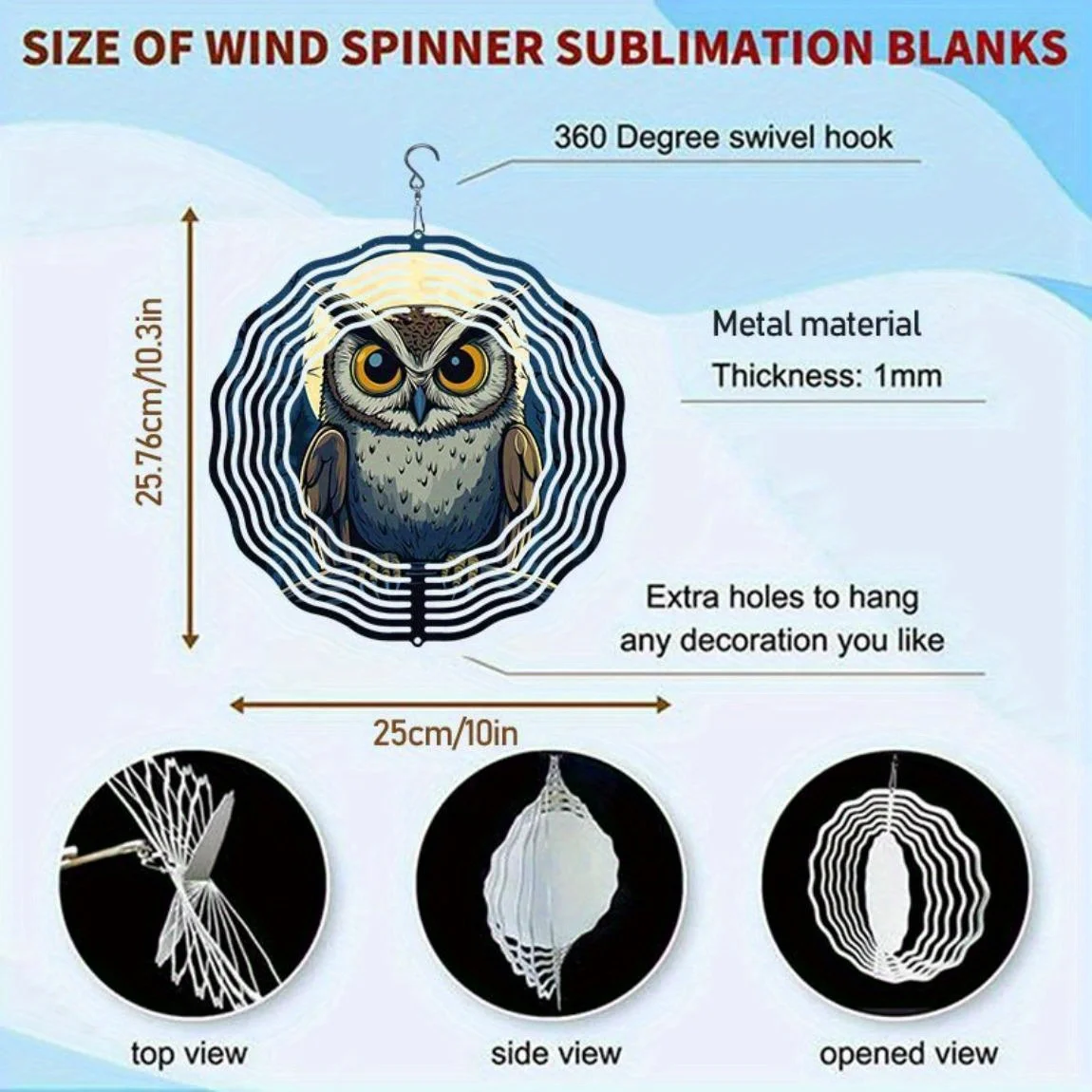 CIFBUY Metal Wind Spinner Chime Night Owl Garden Yard Decor Solar Powered Easy Hang Outdoor Windmill Yard Art Ornament
