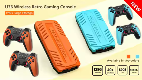 NEW U36 Wireless Game Stick Retro Gaming Console S905 128G 50,000+ Games Support 40+ Classic Emulators For PS1 4K HDMI Kid Gifts