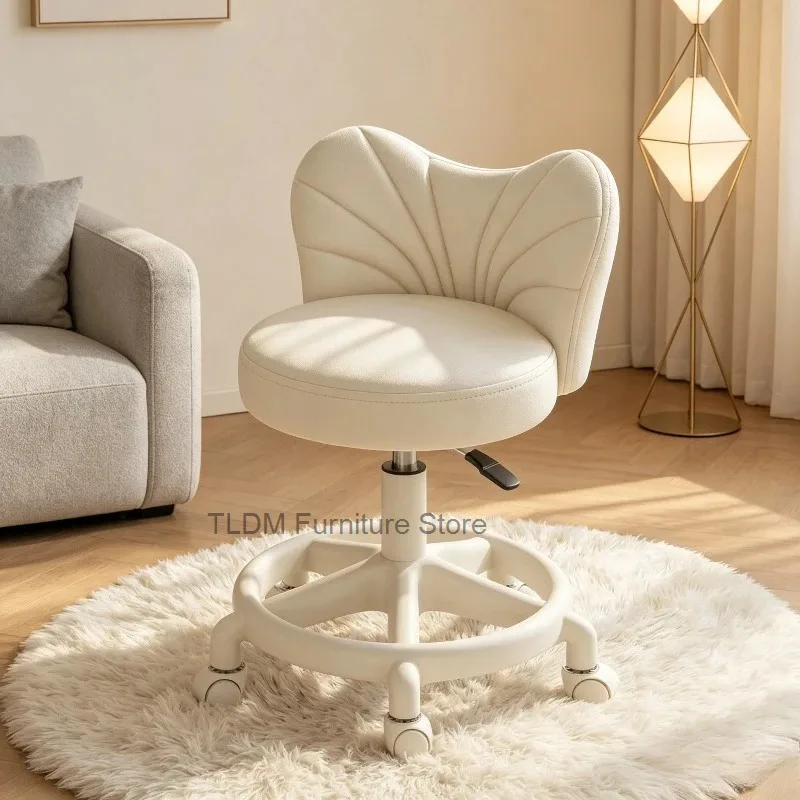 Shell Shaped Tufted Swivel Desk Chair Height Adjustable Rolling Vanity Stool Soft Upholstered Seat for Bedroom Makeup Room