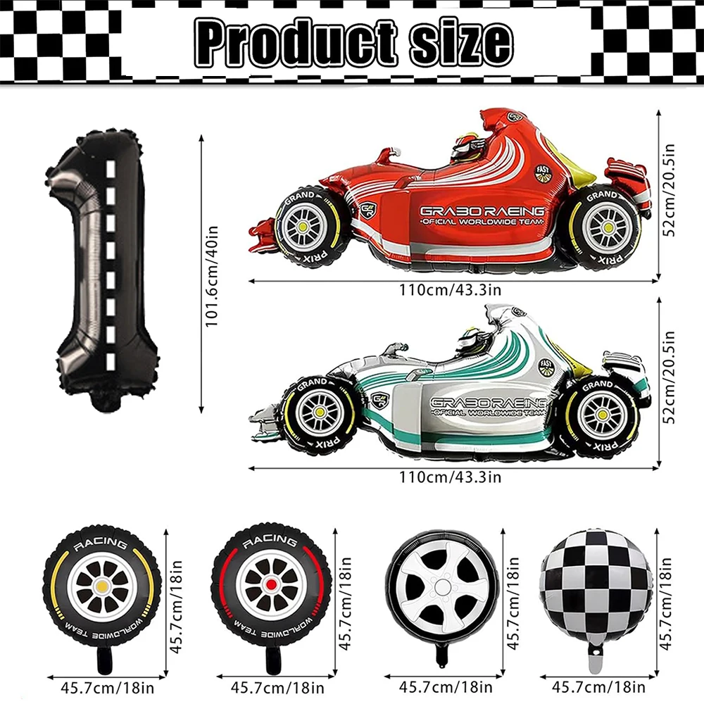 Race Car Party Happy Birthday Banner Foil Car Wheels Balloons Cake Toppers for Boys Kids Formula 1 Racing Party Decors Supplies