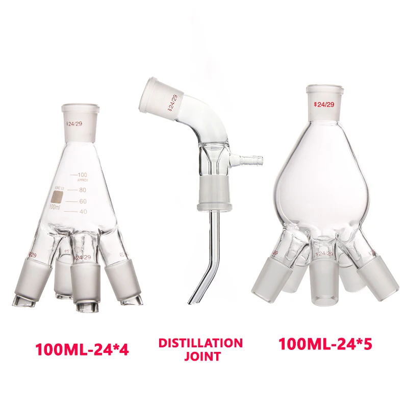 Vacuum receiver distillation joint 100ml quad-way tube 24*4/multi-evaporation bottle tap 24*5 high borosilicate glass