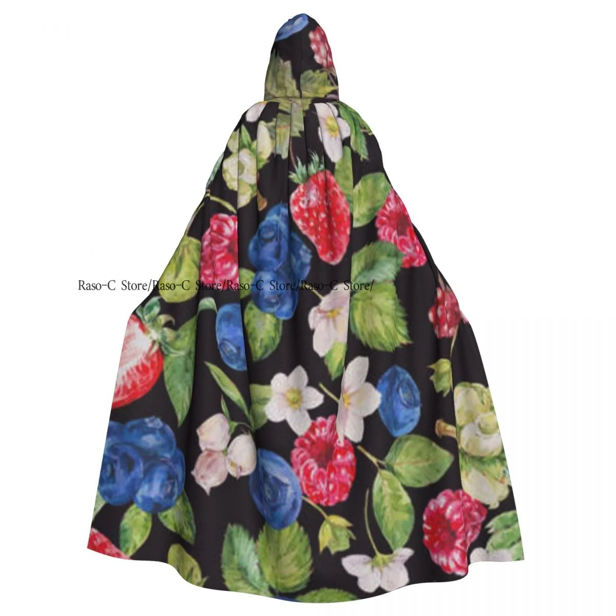 Unisex Adult Berries Pattern Cloak with Hood Long Witch Costume Cosplay