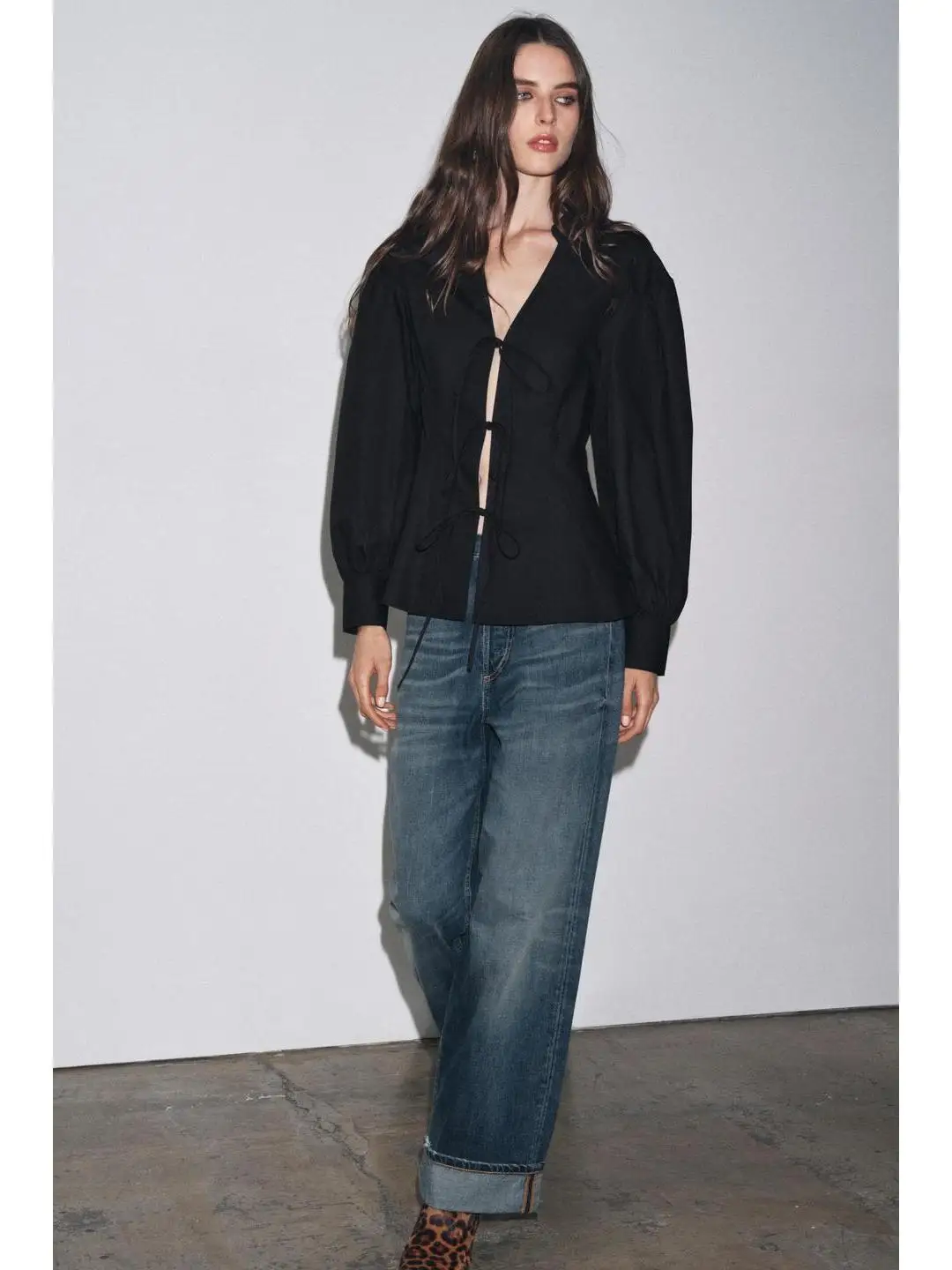 French Sle Long Sve irt con chiusura a farfallino Colletto rialzato Dstring Nodo decorato Interno taglie forti da donna...