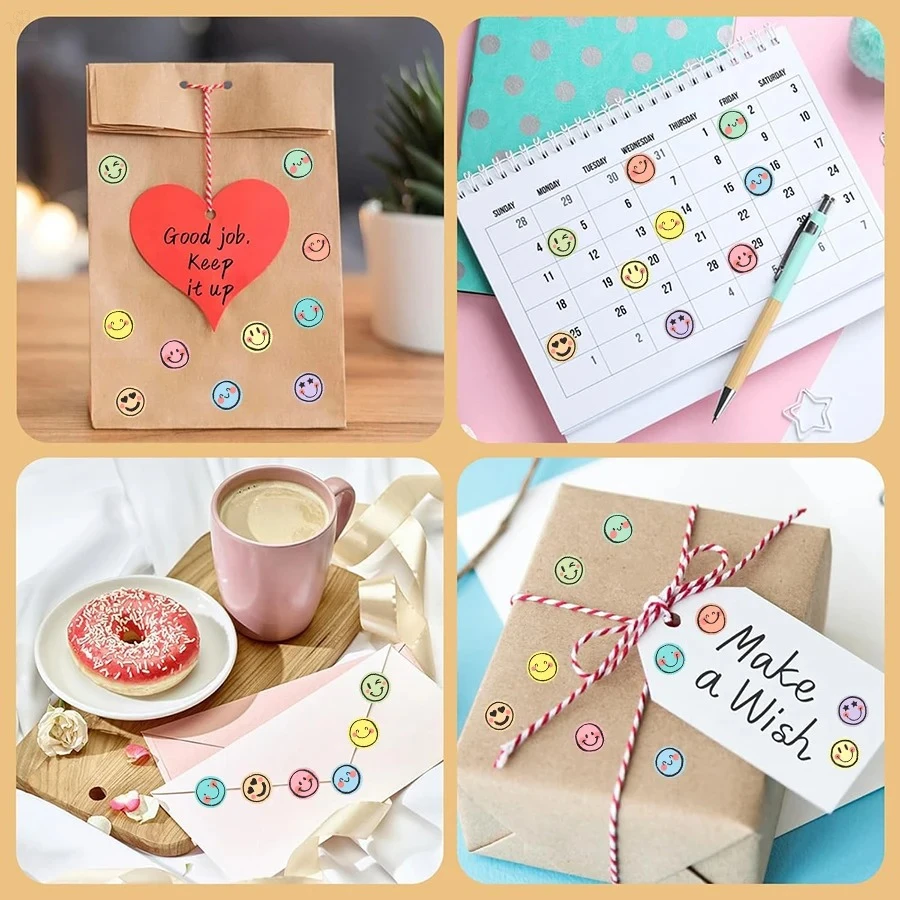 500 Pcs Colorful Round Face Stickers – Pastel Gradient Expressions, Self-Adhesive Matte Labels for Scrapbooking, Journals image 5