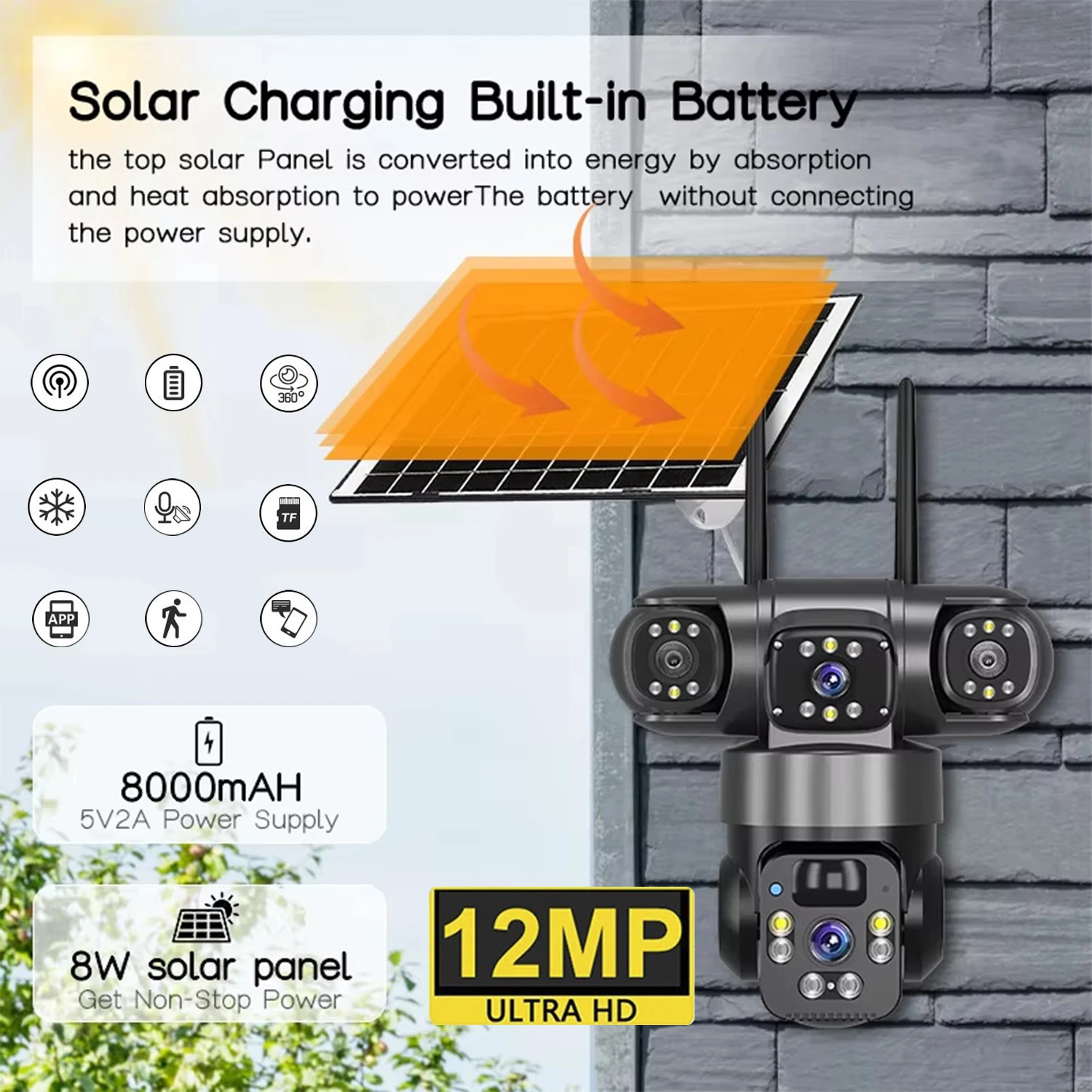 

WIFI PTZ IP-камера с тремя объективами, уличная 6K HD, трехэкранная камера безопасности 4G, автоматическое отслеживание, 12 МП, беспроводная камера видеонаблюдения, водонепроницаемая