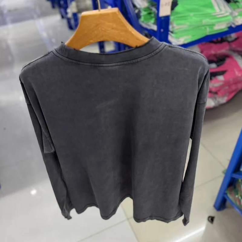 2026ss Vintage Splashed Ink Saint Tshirts High Quality Letter Print Round Neck Long Sleeve Tee for Men Women