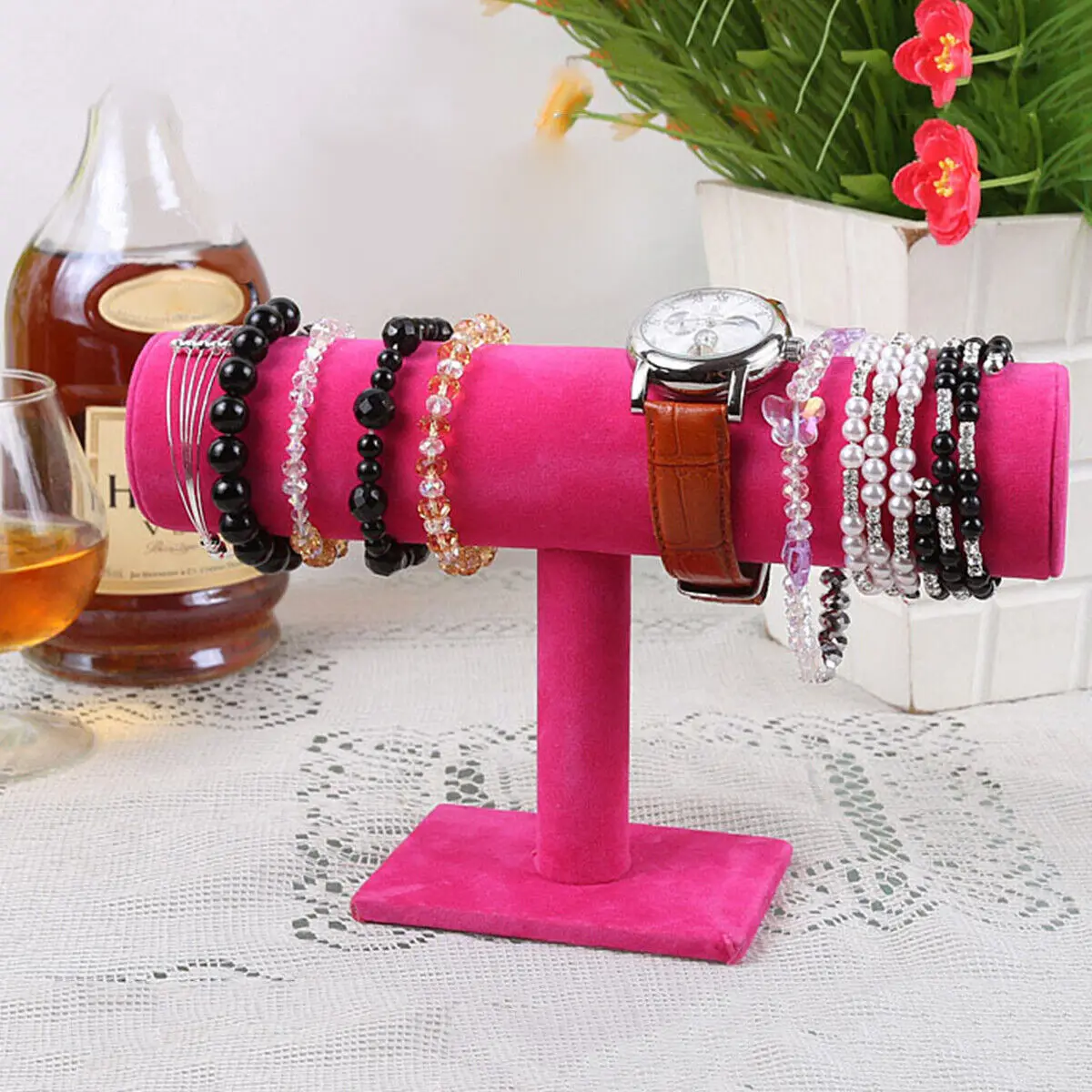 Single Tier Velvet Bracelet Chain Watch T-Bar Rack Jewelry Hard Display Stand Holder Jewelry Organizer High Qualitydisplay Stand