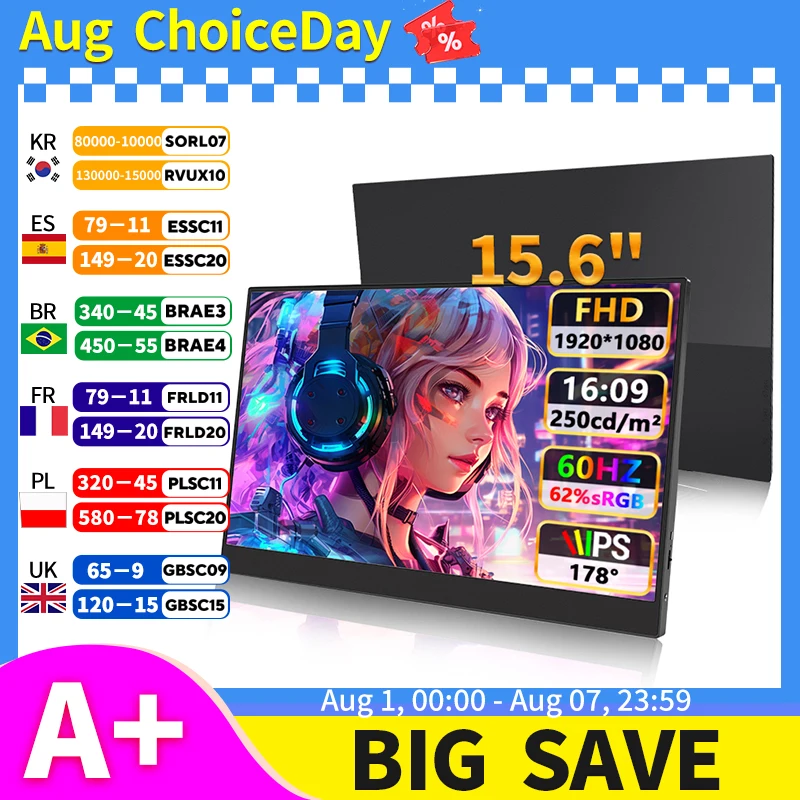 HGFRTEE Monitor portátil 15.6 FHD