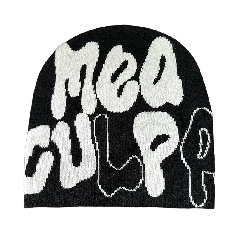 Mea Culpa Knitting Beanies Hat For Women Men Couple Y2K What's In Fashion Bonnet Kpop Wool Skullies Hoods Lady Caps Gorro шапка view 6