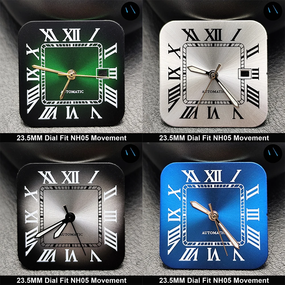 Black/Silver 23.5MM NH05 Women's Watch Dial And Hands No Logo Square Roman Markers For NH05 Automatic Movement Lady Case Mod Par