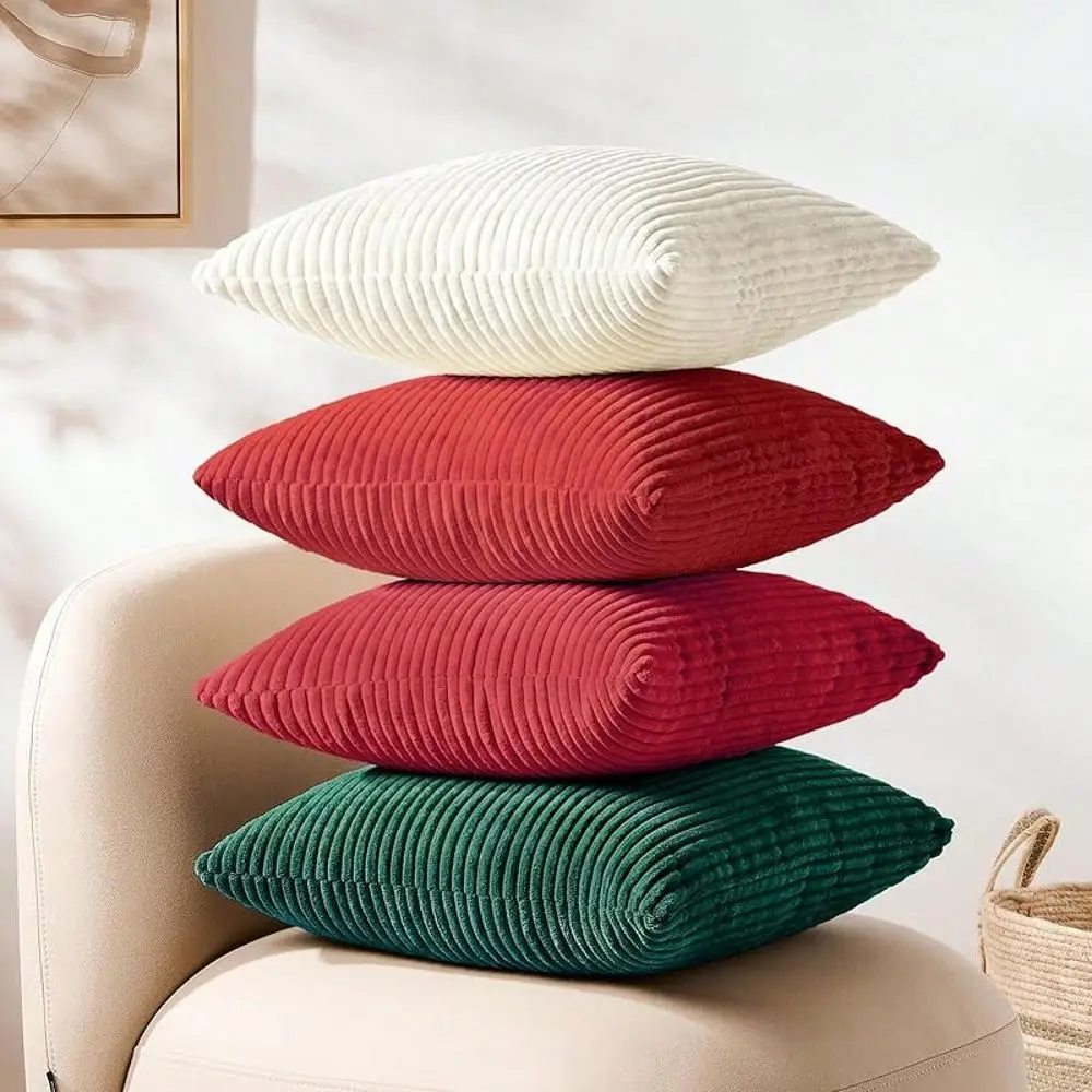 

Throw Pillow Covers 16x16, Set Of 4, Soft Corduroy Solid Striped, Modern Decor Cushion Cases Couch Sofa Bedroom Living Room, Wh