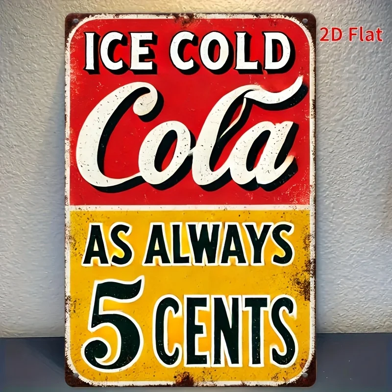 s retro style  tin logo - iron, cold cola, rustic metal - choice for wall decoration in homes, bars, cafes, garages, farmhouses,