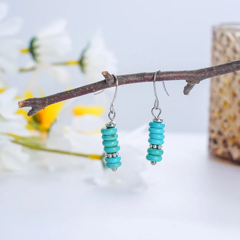 Retro Minimalist Irregular Turquoise Beaded Dangle Earrings for Women Personality Outdoor Picnic Girlfriends Gathering Jewelry