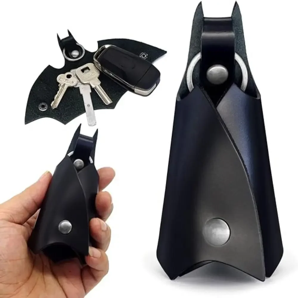 2025 Men Cartoon Bat KeyChain Creative PU Leather Car Key Fob Case Keys Ring Holder Black Anti-loss Car Key Protective Cover