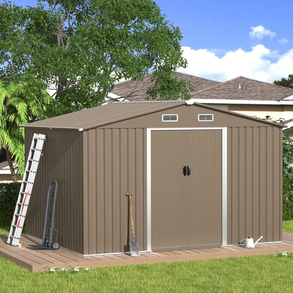 10'X8' Outdoor Metal Storage Shed, Metal Shed Kit with Double Doorknobs and Air Vents Waterproof Sheds Cabinet for Patio