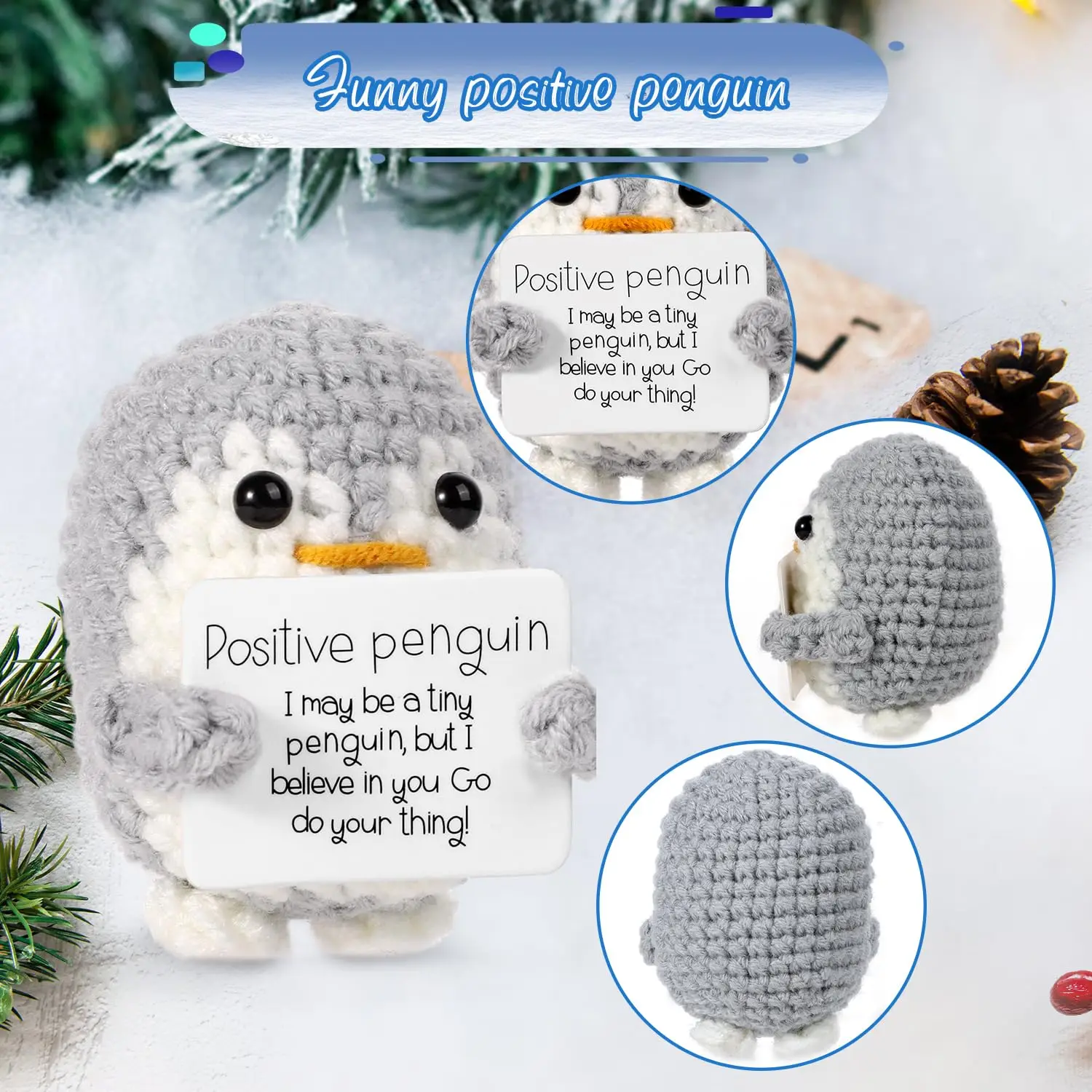 1 Piece of Creative Penguin Plush Gift, Handmade Crocheted Mini Cute Room Desktop Decoration Ornament, Emotional Support and Encouraging Gift with Positive Card, Christmas and Halloween Gift for Friends and Family