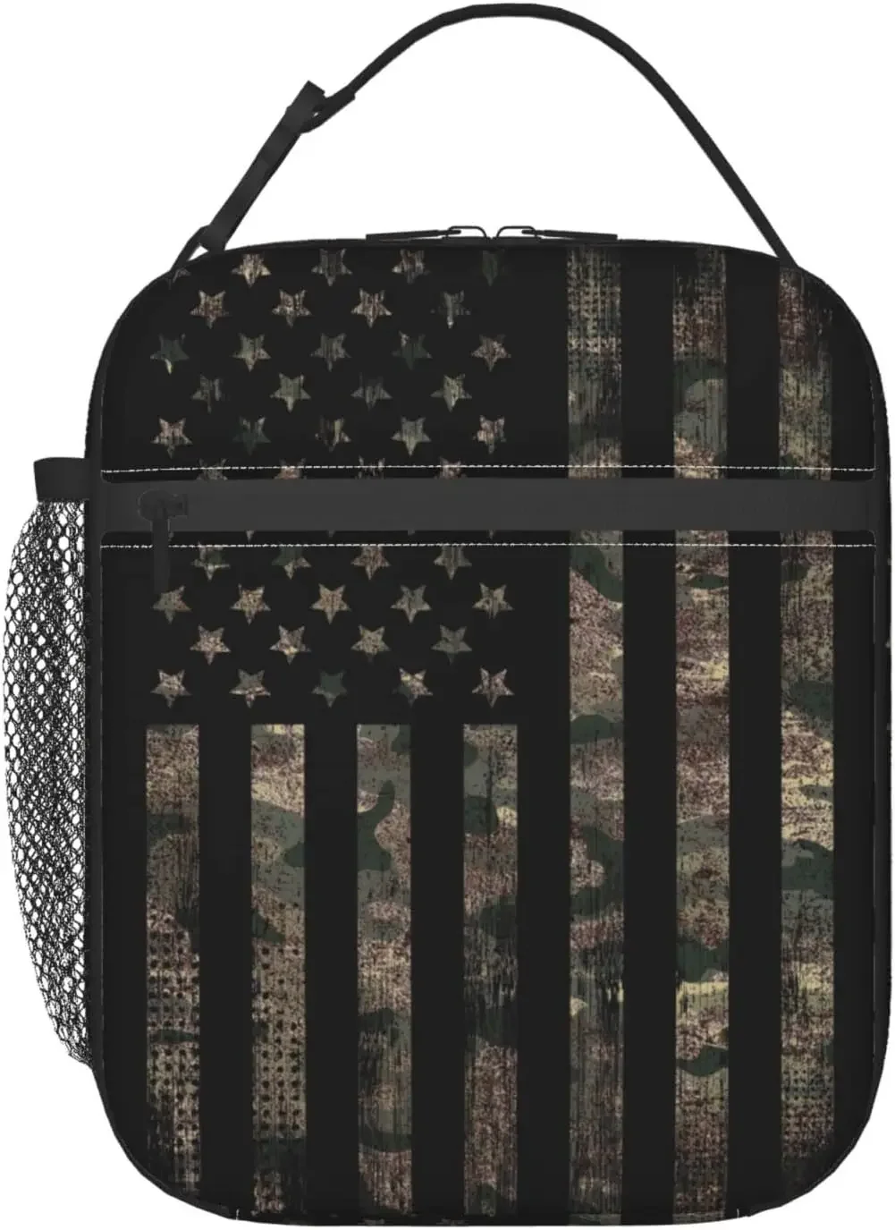 Camouflage Hunting Tactical Camo American Flag Portable Lunch Bag Insulated Lunch Box Reusable Totes For Women Men Work