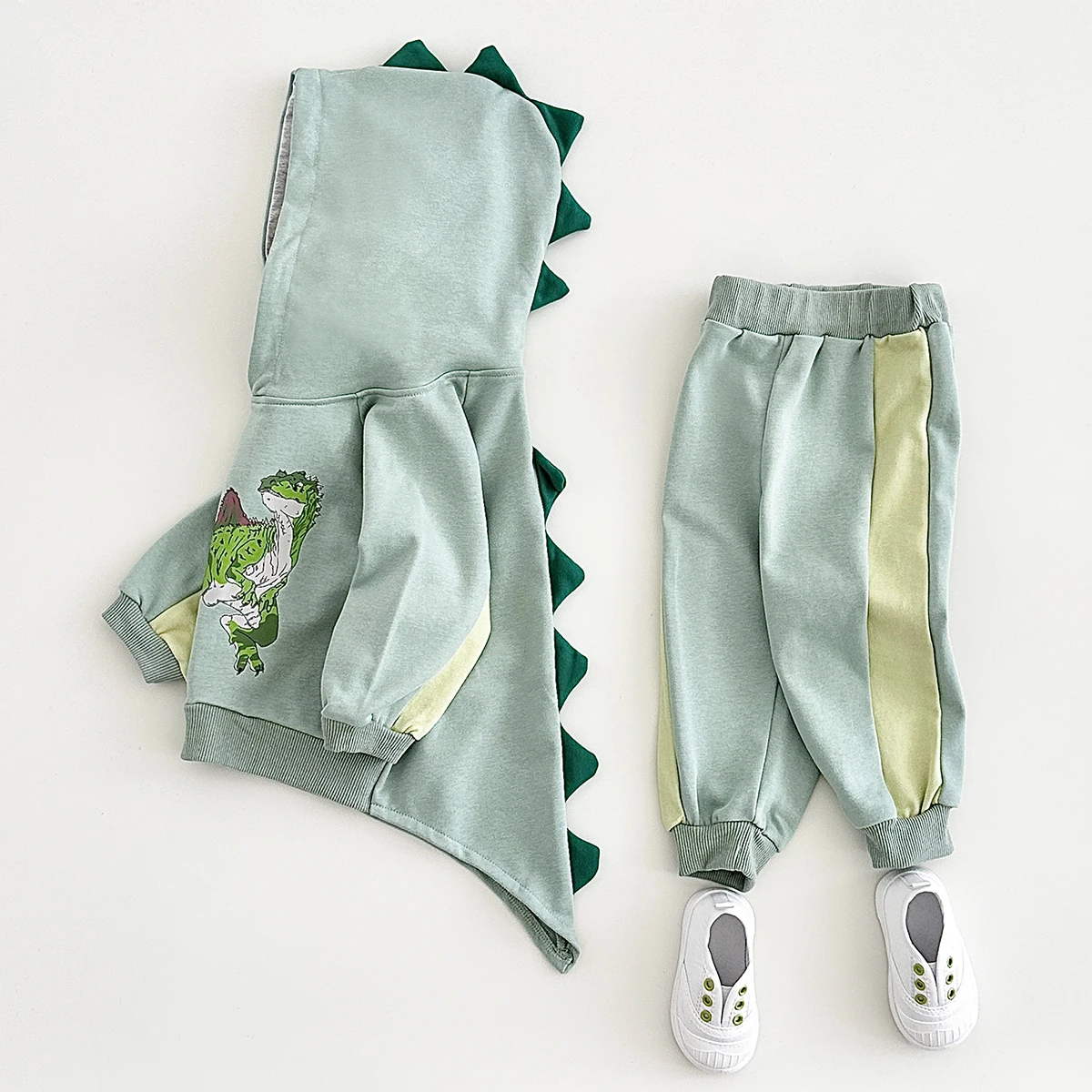 0-3Y Baby Clothes Set Warm Autumn Infant Baby Boys Dinosaur Print Outer Wear+Pants Newborn Fleece Cartoon Children Clothing 2Pcs