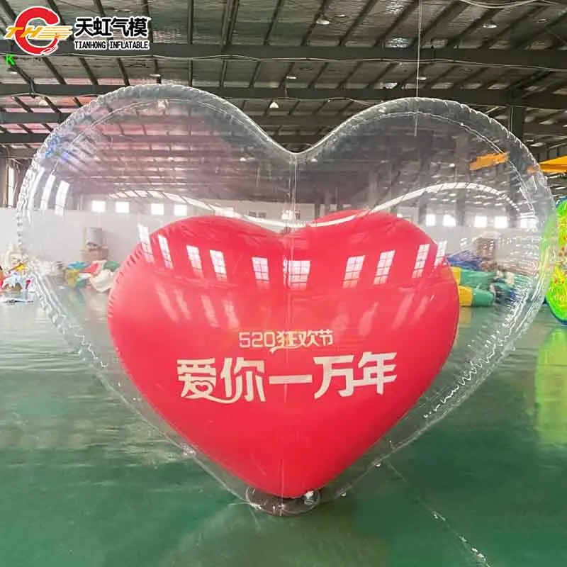 Fast Shipping Valentine's Day Giant Inflatable Heart Balloon Double-Layer Transparent Heart Balloon with Red Core for Decoration