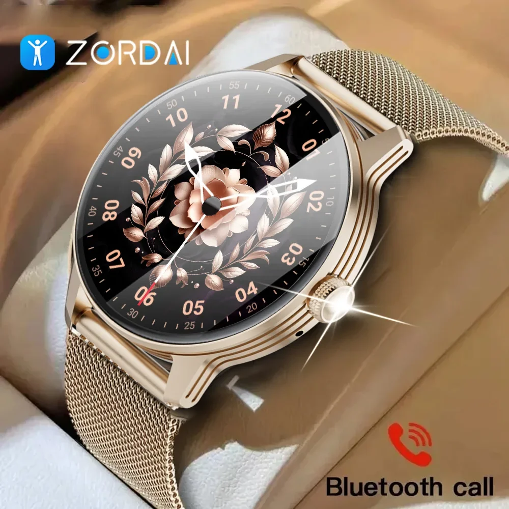 Zordai GPS Smart Watch Women 1.19Inch AMOLED 390*390 Screen Sport Heart Rate NFC Custom Dial Bluetooth Call Smartwatch Ladies