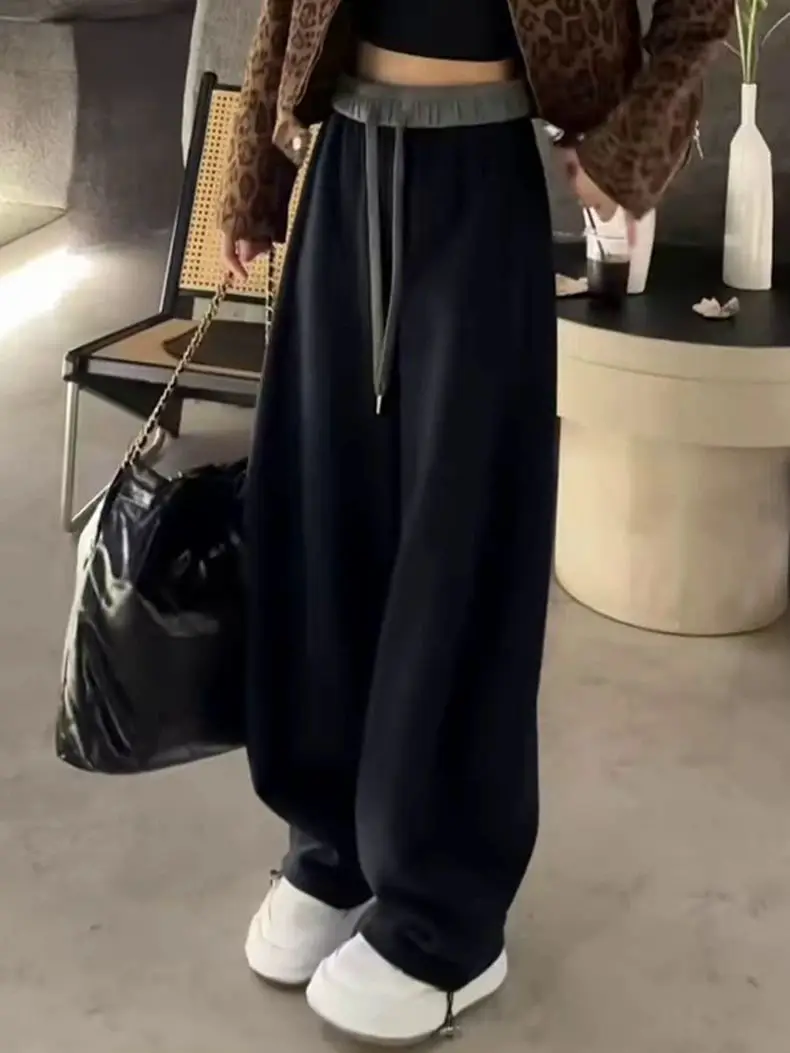 

plus Size Fce Lined Sports Casual Thiened Women's Pants High Waist Wide Leg Straight Cut Winter Warm Trousers for plus S...