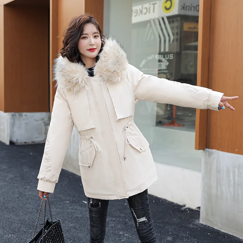 Women's 2024 Winter New Loose Warm Detachable Padded Cotton Coat Large Size 3xl Female Faux Wool Collar Thick Warm Parkas Jacket