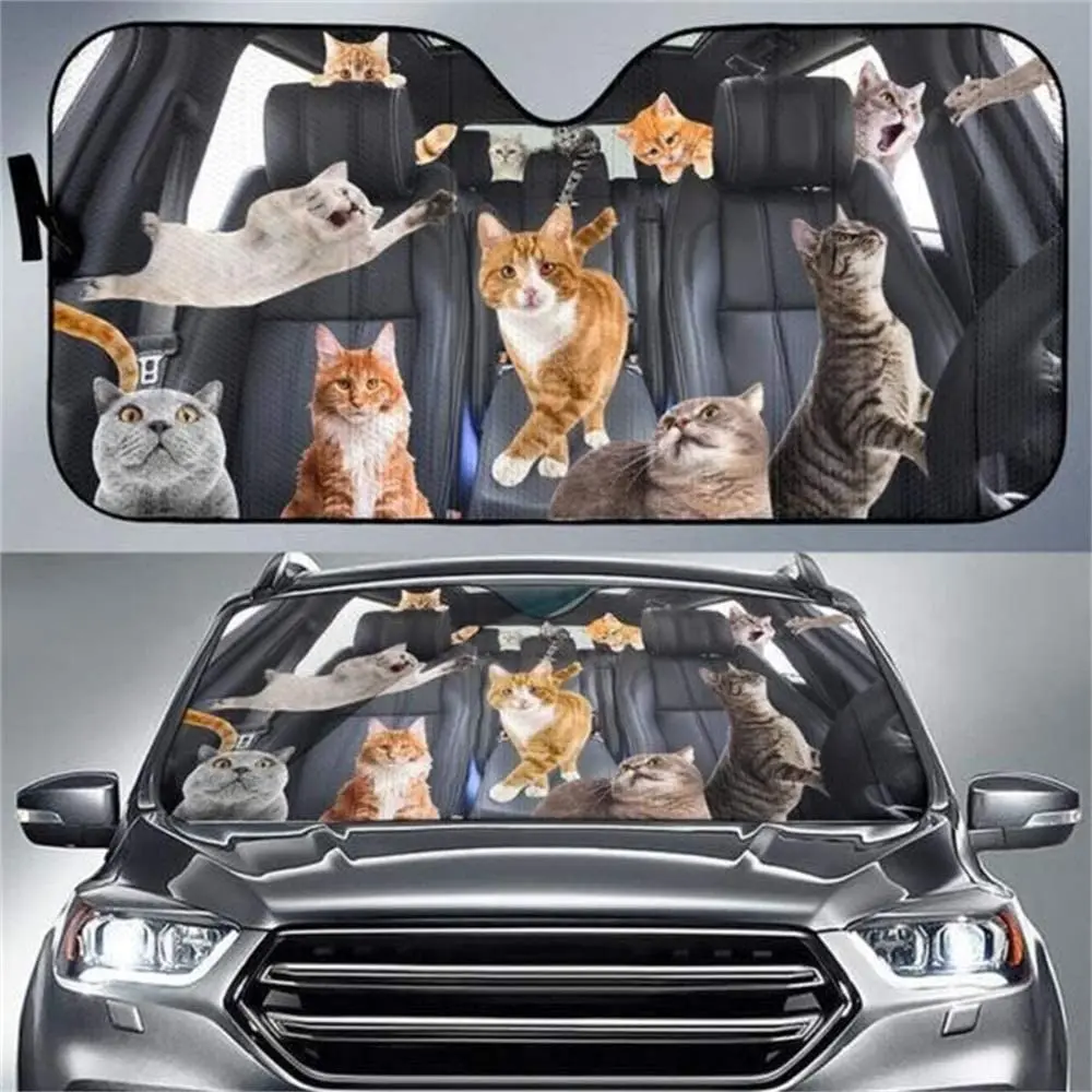 Aoopistc Funny Cats Party Pattern Car Sun Shade for Windshield,UV Protection Car Interior Accessories Sun Visor,Auto Shield Cove