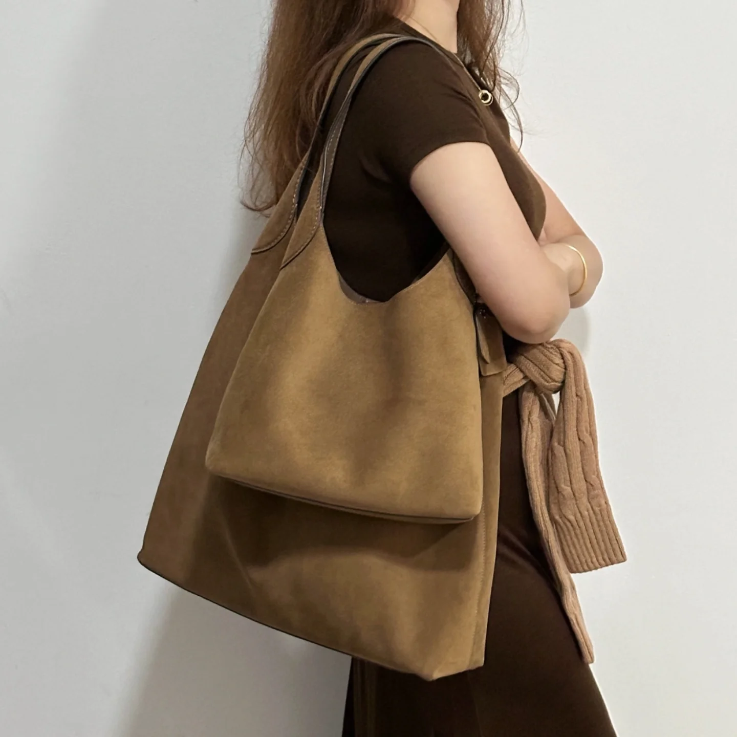 Brooklyn 34 Hobo Large Capacity Leather Shoulder Handbag Tote Bag Shopping Bag Casual Minimalist Style Detachable Strap