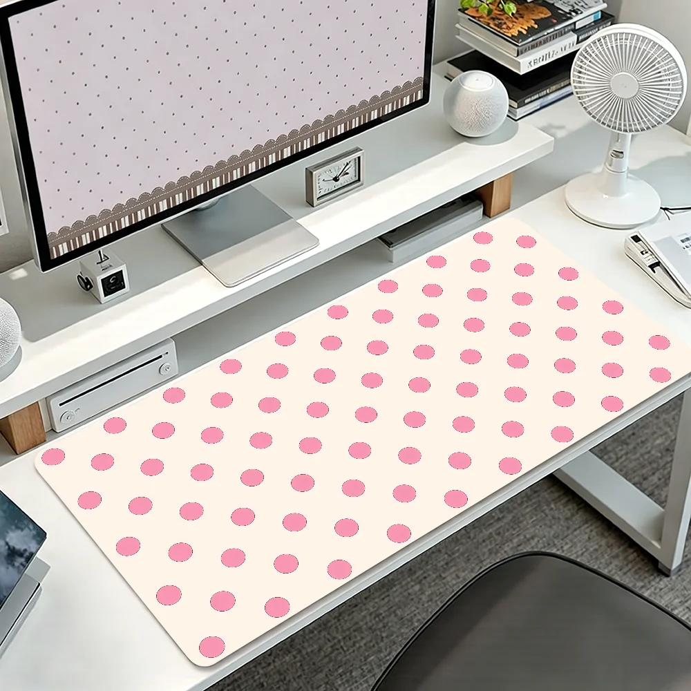 Pink Polka Dots Mouse Pad Large Non-slip Lockedge Desktop Computer Desk Mat Keyboard Writing MousePad Office Gamer Student