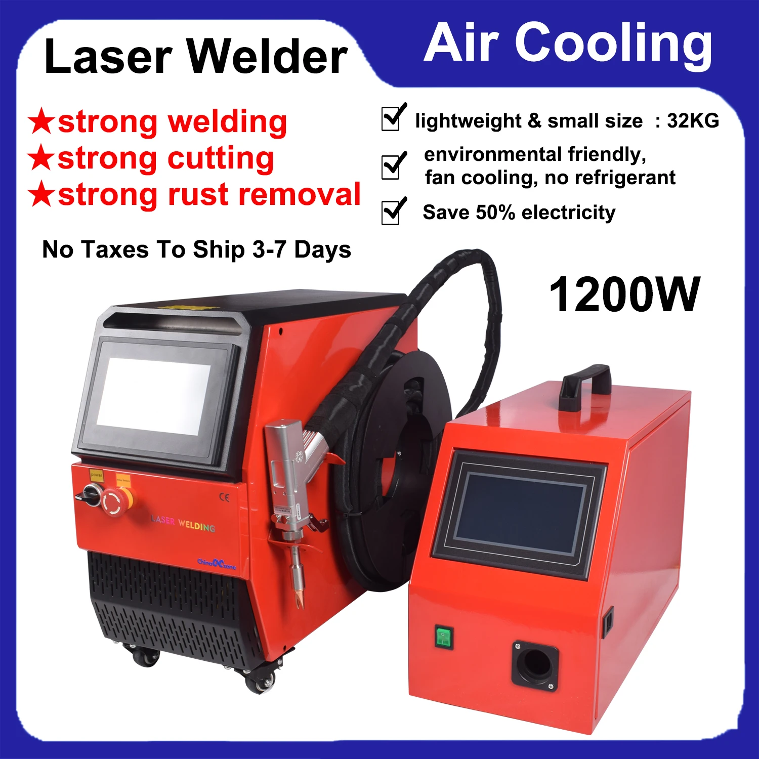 1200W Air Cooling Laser Welder Handheld Fiber Laser Welding Machine 4 in 1 Cutting Welding Cleaning for Metal Air Cooled Laser