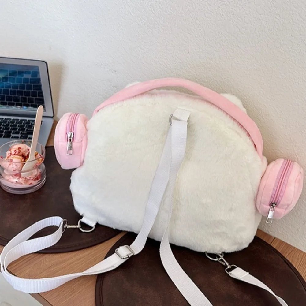 Funny Anime Cat Head Shape Schoolbag Soft Korean Style Plush Cartoon Backpack White Pink Creative Large Capacity Knapsack Girl