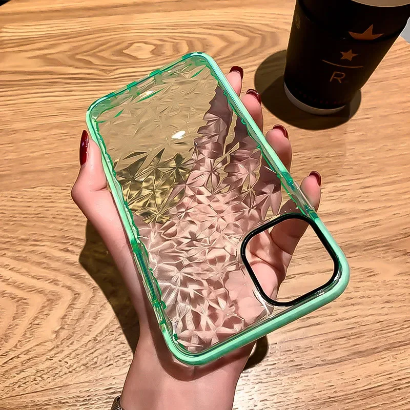 for iphone 15 14 13 12 11 Pro Max Plus X XS XR Case Luxury Diamond Texture Clear Transparent Shockproof Soft Silicone Cover