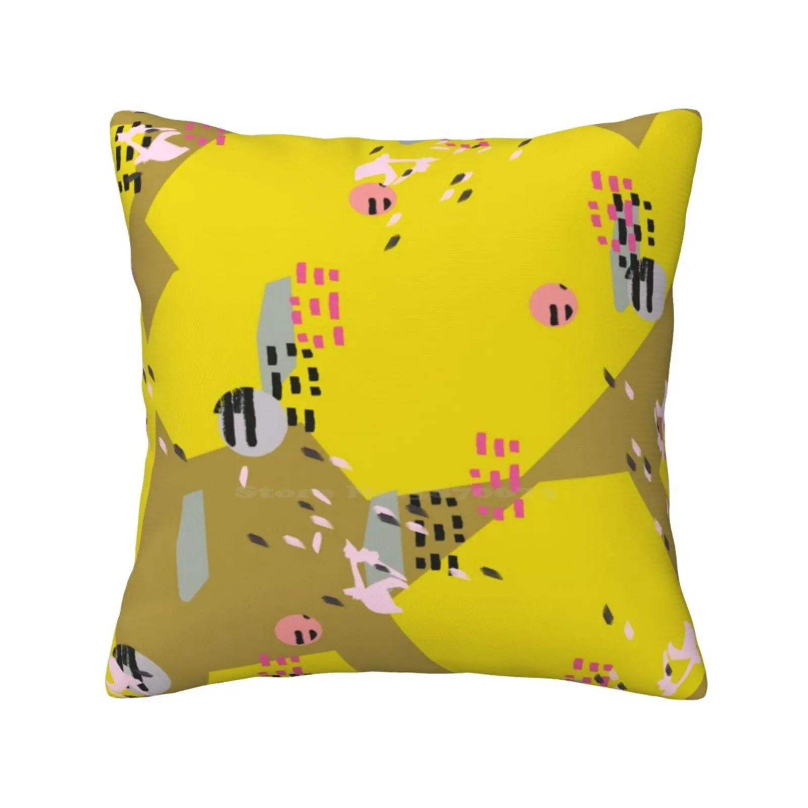 Crazy Yellow Pop / / Abstract Scribble Pattern Fashion Sofa Throw Pillow Cover Pillowcase Mid Century Modern Graphic Design