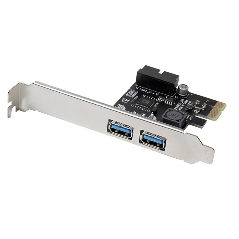 Adaptador PCI-E a USB 3,0 2 puertos PCI súper rápido para tarjeta expansión con conector interno 19 pines para