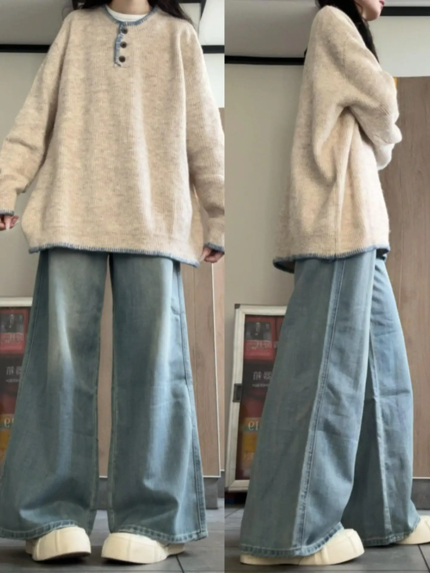 

Вязаный свитер в стиле ретро, женский американский ленивый дизайн Sense с воротником Генри, осень-зима, новый теплый топ с воротником Good Long Sve