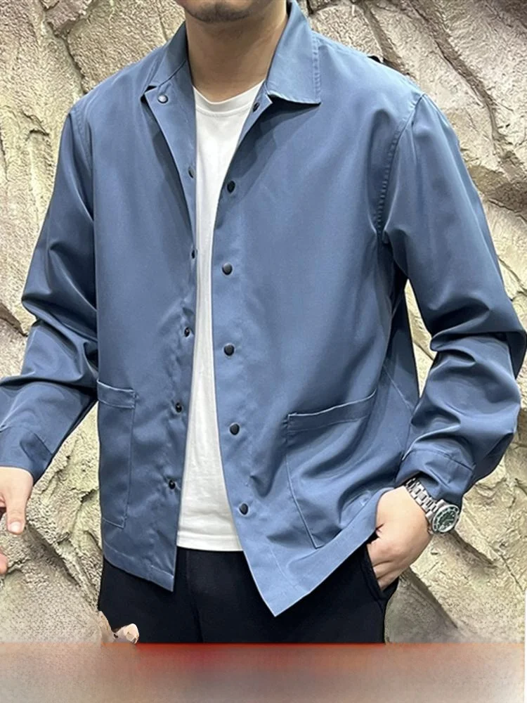 

Sle Smooth Breathable Spring New Casual Flight irt Jaet Loose Fit Stand Pattern Long Sve Pure Color