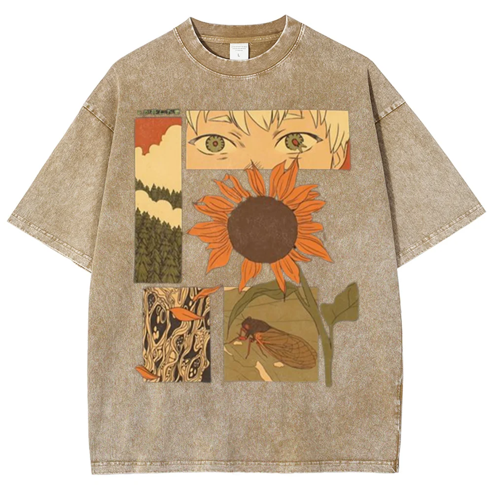 Women Y2K Vintage Aesthetic Sunflower Graphic T-Shirt Japanese Streetwear Dark Gothic Cicada Print Oversized Cotton Tee Tops