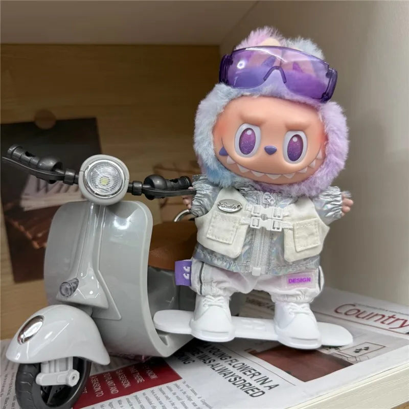 15 17cm para muñeca Labubu deportes al aire libre Snowboard accesorios plata rompevientos láser abrigo tabla de monopatín ropa