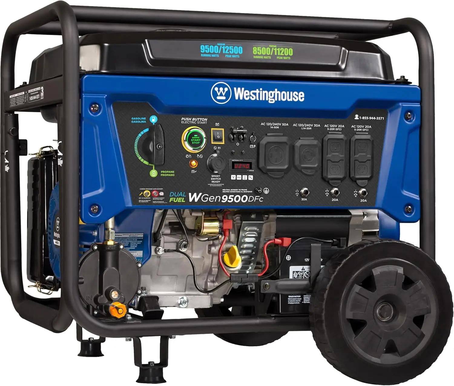 

Outdoor Power Equipment 12500 Peak Watt Dual Fuel Home Backup Portable Generator, Remote Electric Start, Transfer Switch Ready,