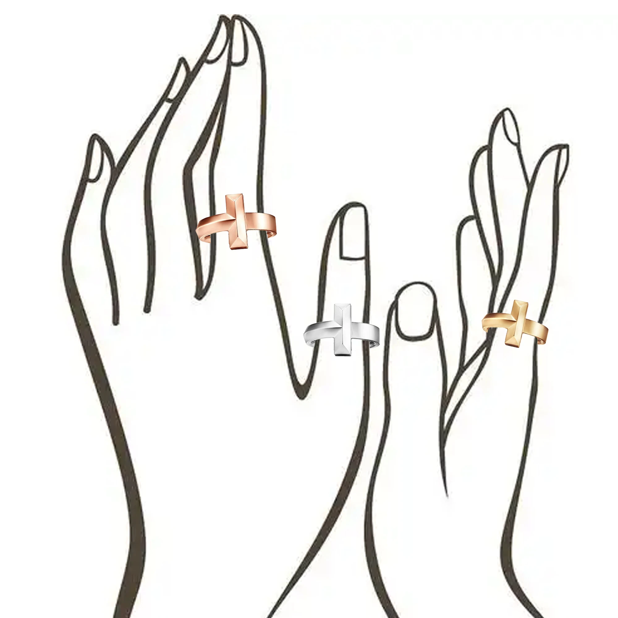 

Fashion wide neutral smooth ring made of pure silver S925T design with a light luxury temperament, T series holiday gift
