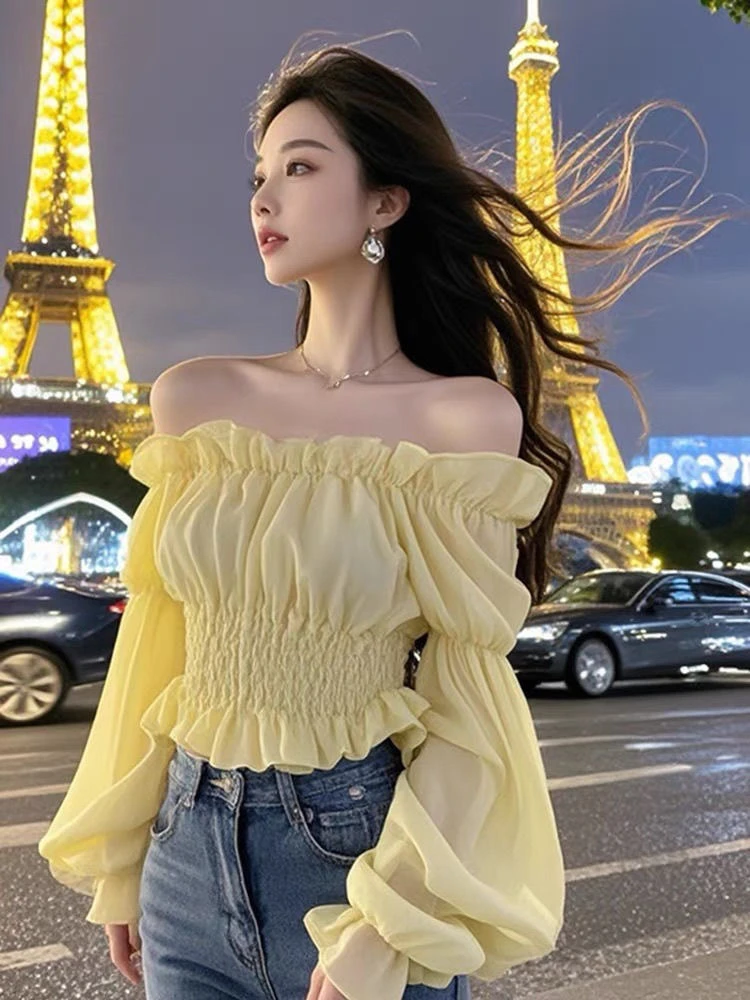 Slimming Long Sleeve One Shoulder Dress Women's Inner Wear Floral Lace Commute Style Korean Version Spring New Arrival