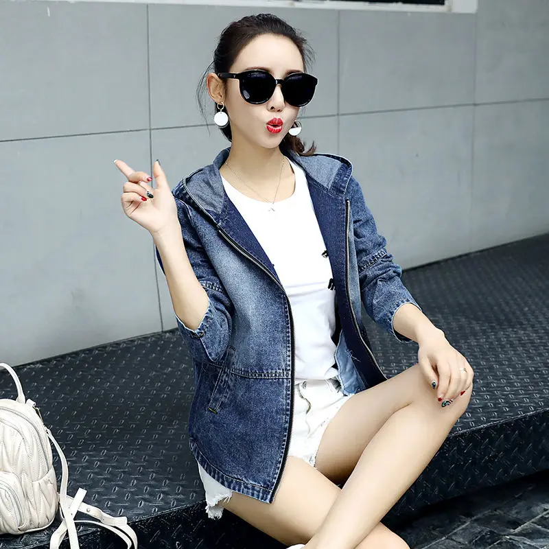 Vintage Denim short coat women 2024 spring and autumn new Korean long sleeve loose thin hooded student jeans jacket tide T424