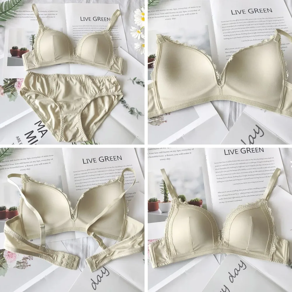 

Solid Color Glossy Lingerie Set, Triangle Cup Bra & Panty Set, Comfortable Non-Steel Ring, Push Up Underwear