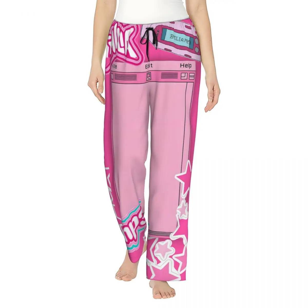 سراويل بيجامة نسائية مطبوعة حسب الطلب من E-Emilia Mernes Mp3 ملصق مغني ملابس نوم قيعان صالة النوم مع جيوب