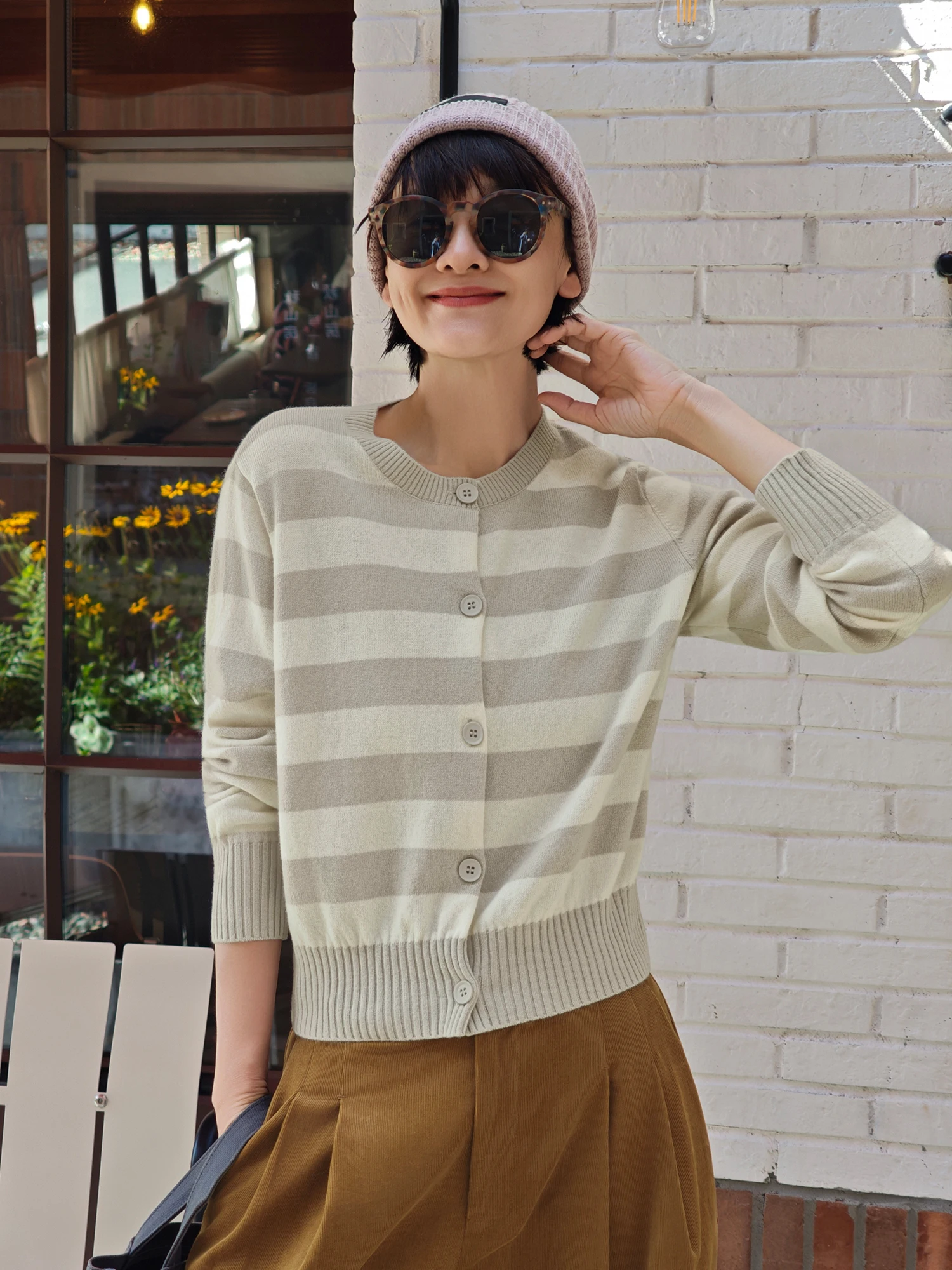 

Свободный вязаный шерстяной свитер с круглым вырезом для женщин, в полоску, 100% шерсть, повседневный, с длинными рукавами, осень-зима, новинка