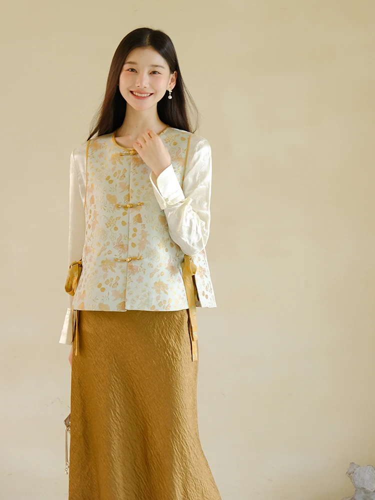 

Элитный жилет из ткани Tka с вышивкой, воротник-стойка, осенняя новинка, китайский стиль, цветочная вышивка, женская майка