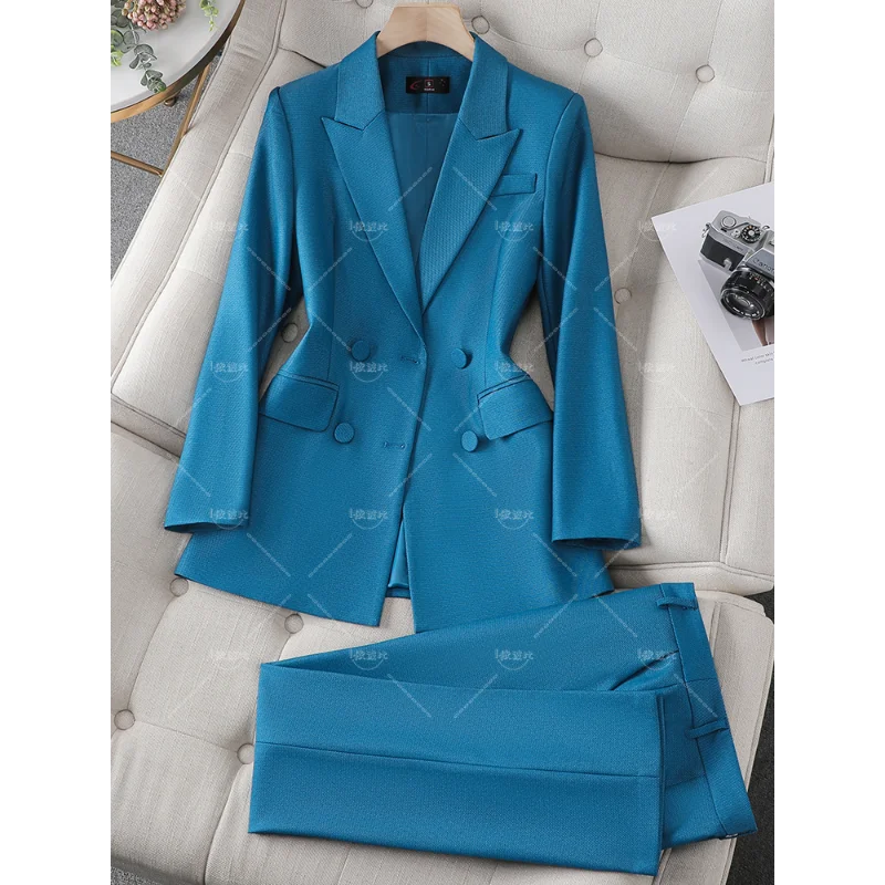 

Blue Purple Black Women Blazer and Pant Suit Office Ladies Business Work Wear 2 Piece Set Female Long Sleeve Jacket And Trouser