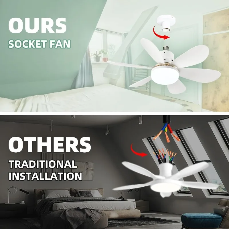 Ventilatore con presa con telecomando E26/E27 Vite in piccolo ventilatore da soffitto con luce dimmerabile Ventilatore da soffitto a LED per garage e piccole stanze