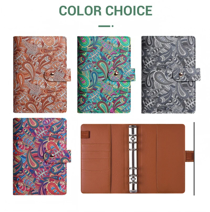 

New A6 Binder 6 Ring Refillable Notebook Budget Planner for A6 Filler Paper, PU Leather Loose Leaf with Snap button Closure