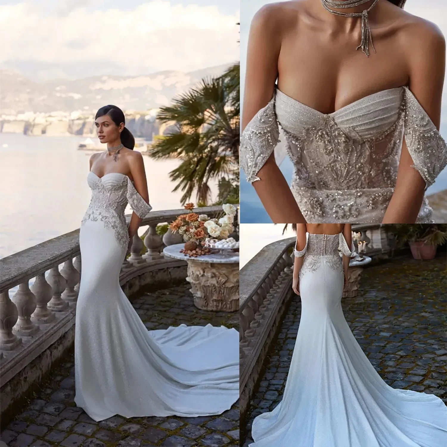 

Elegant sexy mermaid wedding dress Sweetheart Crystal beaded sleeveless backless train tail-train custom plus size bridal dress